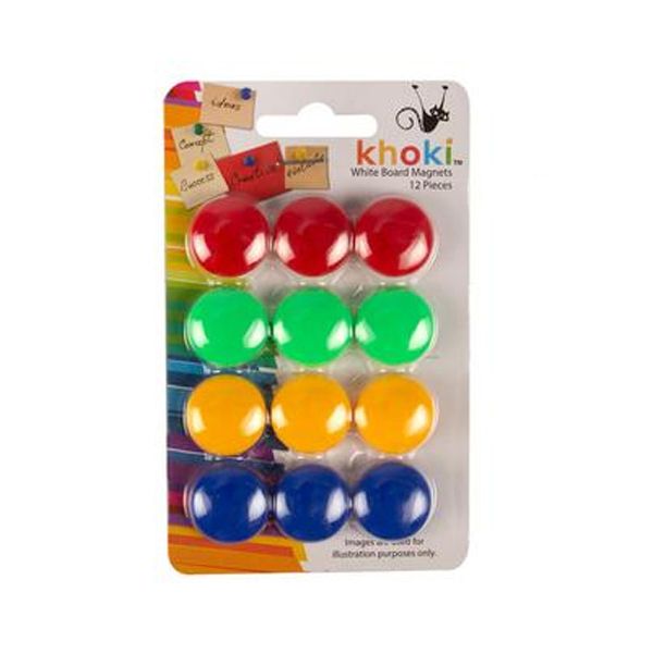 Khoki Multi-Colour Whiteboard Magnets - 1 Pack (12 Magnets)