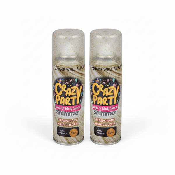 Crazy Party Glitter Hair Spray 90 ml - Gold Shimmer for Events - 2 Pack