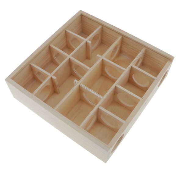 Pet Wooden Maze Toy 13 Grids Hamster Tunnel Labyrinth House 25cm