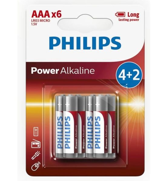 Philips Long-Lasting Power Alkaline AAA Battery - 6 Pack