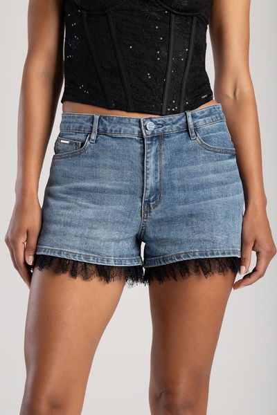 Sissy Boy: Rosa Mid Waist Shorts With Lace On Hem