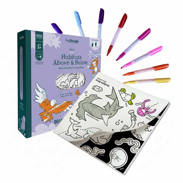 HeyDoodle Habitats Above &amp; Below Tales - Reusable Colouring Book