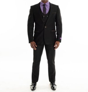 Men's Penn 3 Piece Suit - Marco Benetti - Black