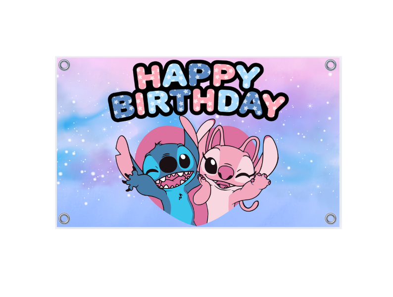Stitch and Angel Birthday Banner - PVC Banner - Ready To Hang