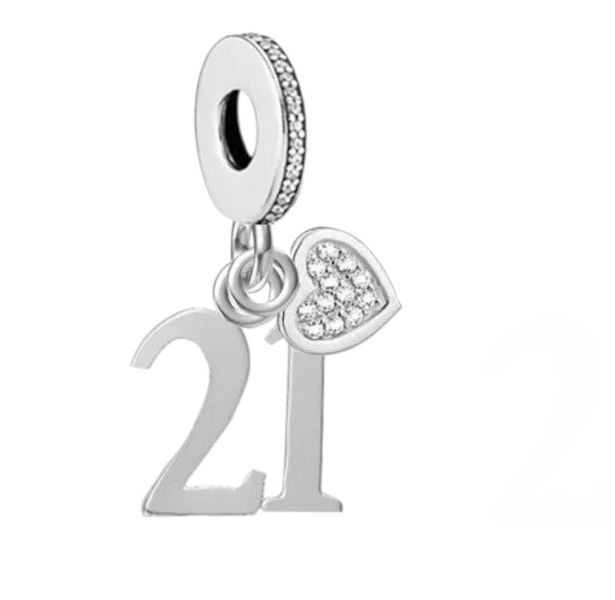 Sterling Silver Charm, 21st Birthday Charm for Bracelet, Charm for Women