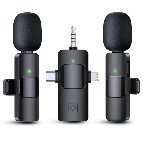 3-in-1 Wireless Lavalier Microphone with Dual Mics &amp; Receiver - Plug &amp; Play