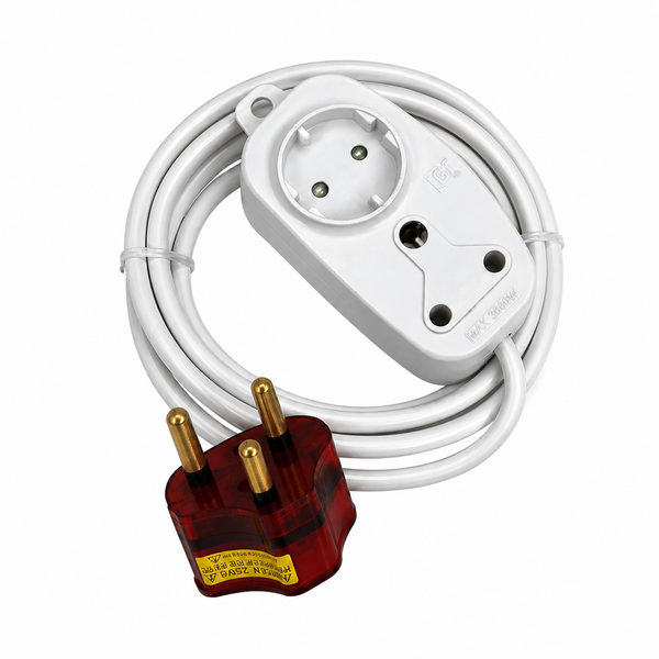 Electrosense 5m Surge Protection Extension Cord 16A 3 Pin + Schuko 10A