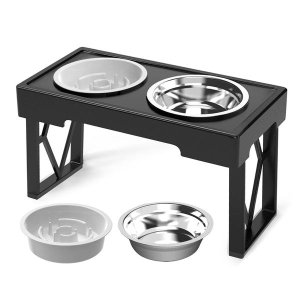 Elevated Dog Bowls Adjustable Height Slow Feeder Stainless Steel Food Bowl