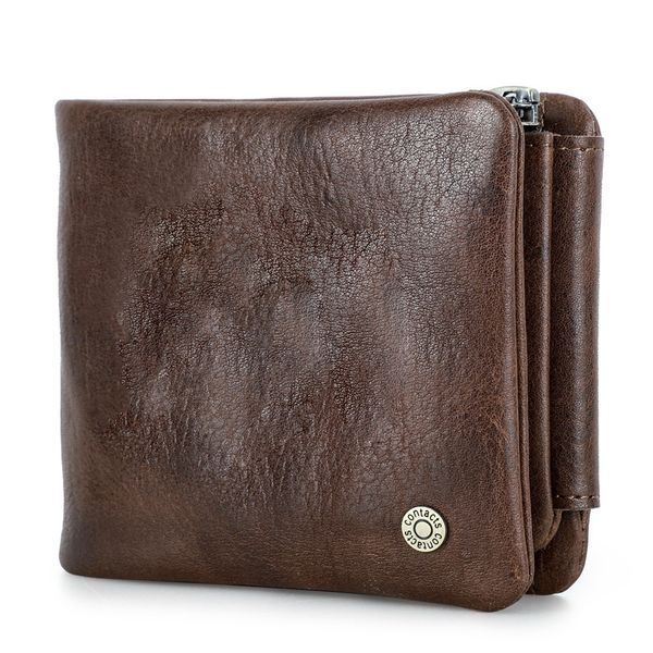 Full-Grain Cowhide Tri-Fold Men's Horizontal Wallet