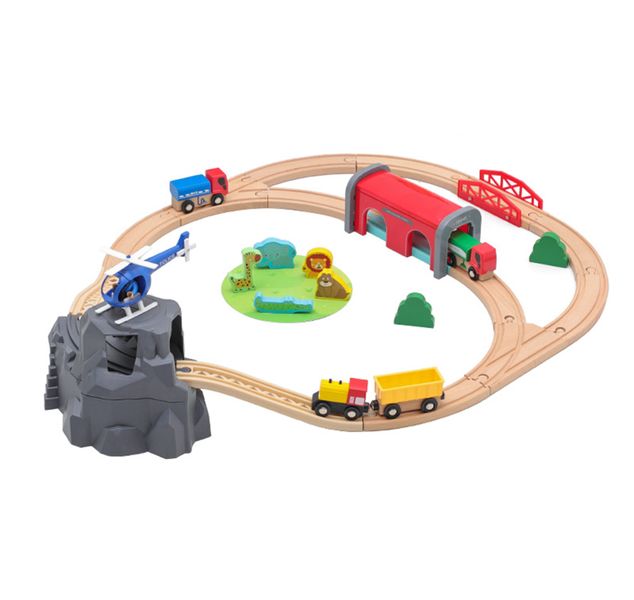 Wooden Train Set for Toddler with Double-Side Train Tracks for 3+