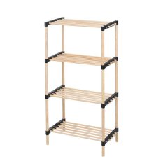 Natural Pinewood Standing Shelf Rack - 4 Shelves