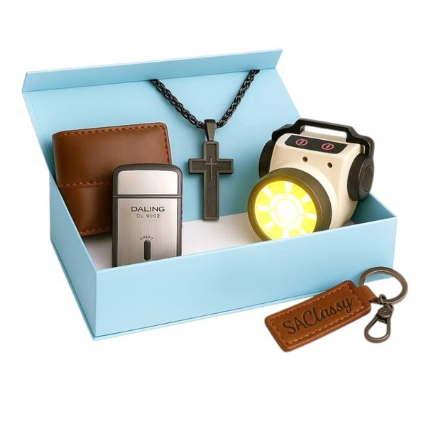 Men's Gift Set Genuine Leather Wallet Necklace Shaver Headlight - Self Care