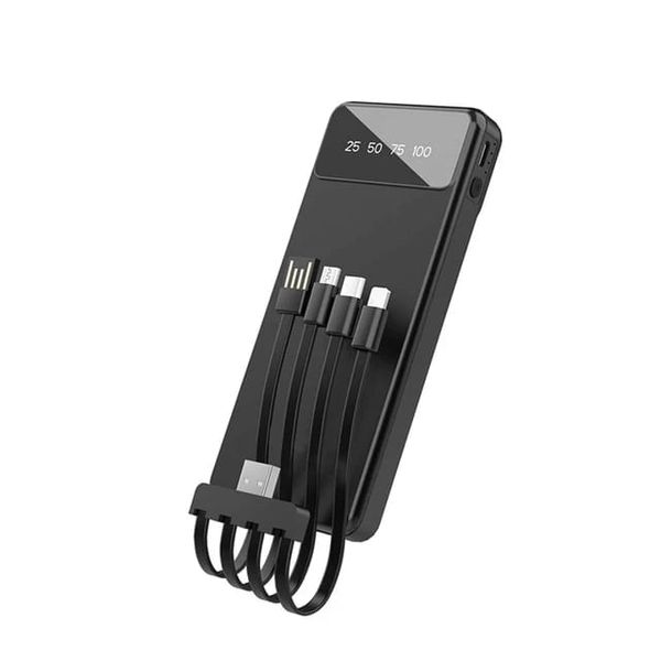 Ultra Thin Bulit-In Cables 4-in-1 Power Bank with 3 Output Cables