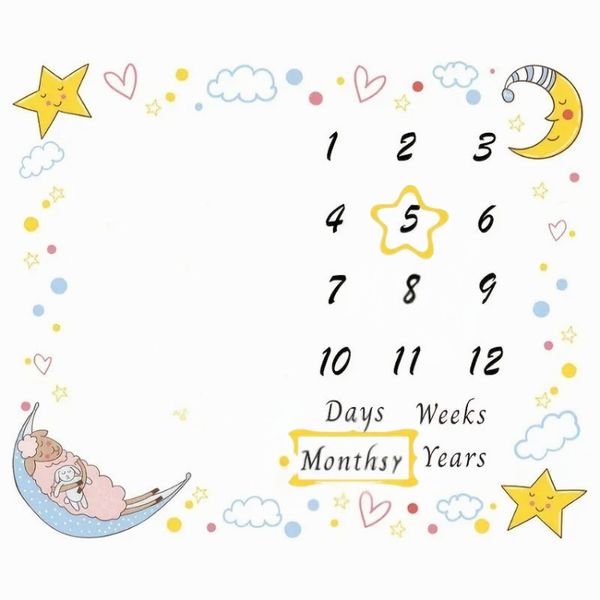 Star &amp; Moon Print Baby Milestone Background Sheet for Memorial Photography