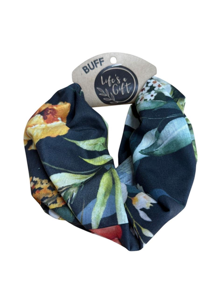 Neck Gaiter - Orange, Yellow &amp; White Flowers on Navy