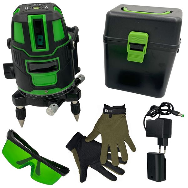 5 Line Green Cross Line Laser Self-Leveling Mapping Tool &amp; Work Gloves