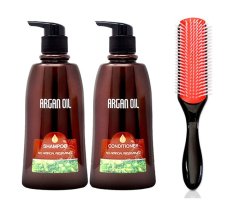 Moroccan Argan Oil Twin Pack 750 ml + 9 Row Anti Static Hairstyle Brush