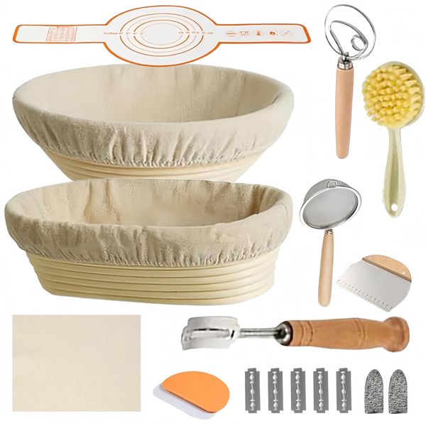 19Pcs Bread Proofing Basket Sourdough Rising Brotform Baking Supplies Set