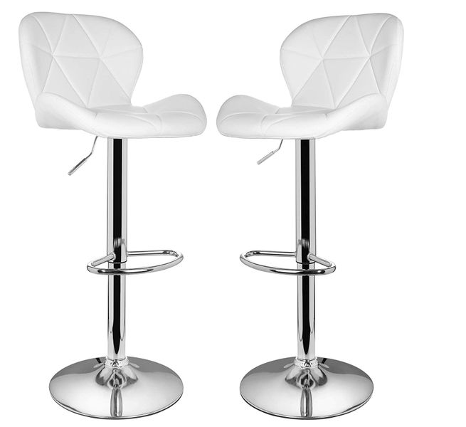 Padded Bar Kitchen Stool Chairs - Set of 2 - White Colour