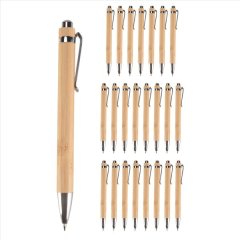 24 Pieces Bamboo Retractable Ballpoint Pen Black Ink 1 Mm Office Pens