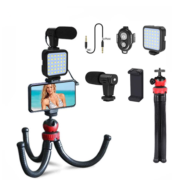 Vlogging Kit with Led Light Microphone and Tripod KIT-04LM