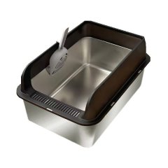 zaSleek Medium Stainless Steel Cat Litter Tray (50x35x25cm) - Black Cover