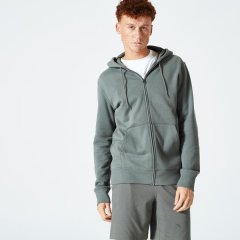 Domyos Men's Fleece Zip-Up Fitness Hoodie - Khaki Green