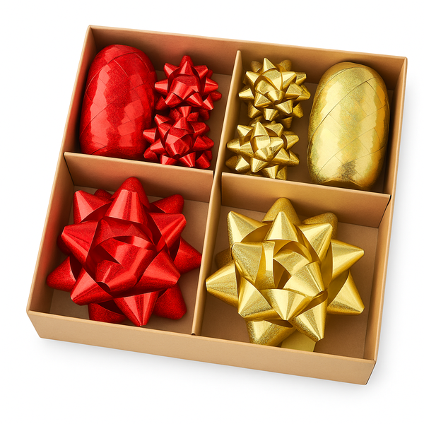Christmas Ribbon &amp; Bow Set - 2 Poly Ribbon Rolls &amp; 10 Poly Star Bows