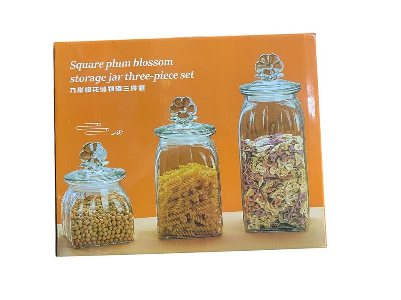 Square Plum Blossom Storage Jar -3 Pieces