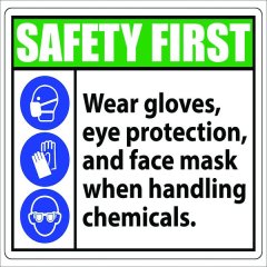 Wear Gloves, Eye Protection 44x44cm Sign - 2 Pack