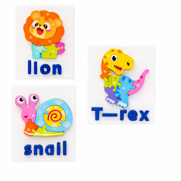 3D Wooden Animal Puzzle for Toddlers - Educational Number and Word Jigsaw