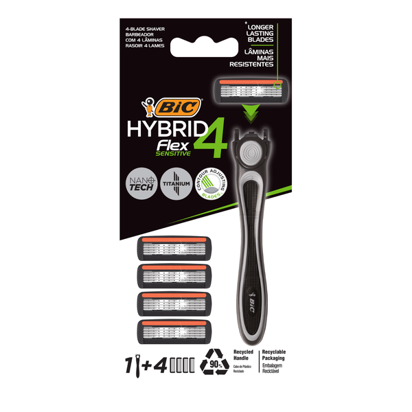 BIC Flex 4 Hybrid Men's Razors, Blister of 1 Handle and 4 Flexible Blades