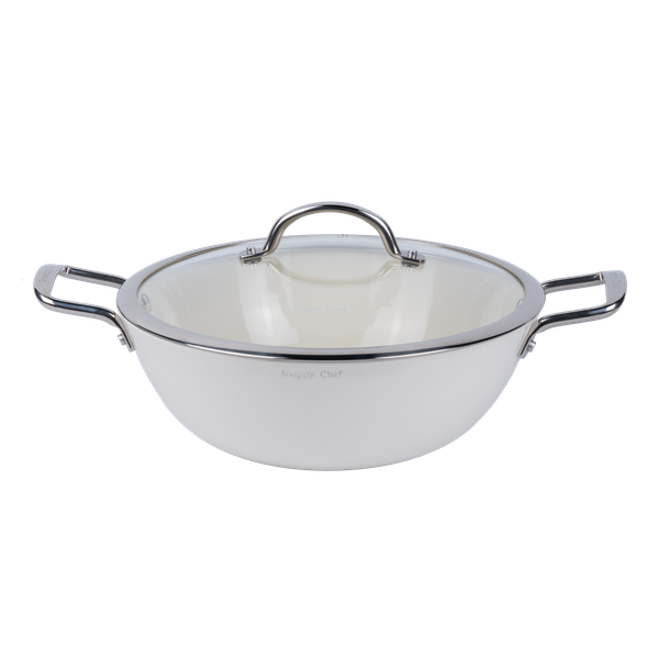 Snappy Chef Superlight Cast Iron Round Casserole - 30cm - White