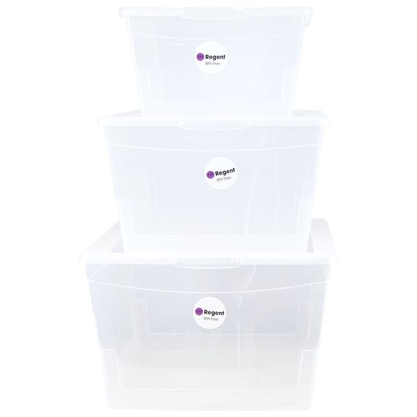 Regent Plastic Key Rect. Storage Box Clear 3Pce Value Pack (9L/15L/21L),