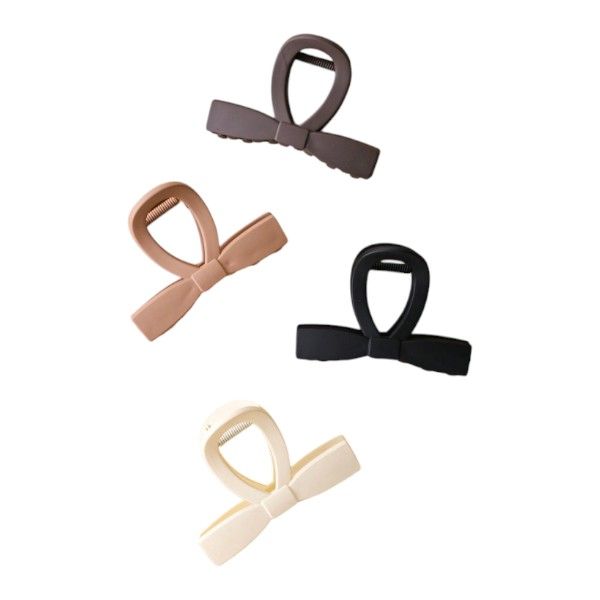 4 Piece - Fancy Bow Shaped Claw Clips With Strong Grip - Neutral Tones