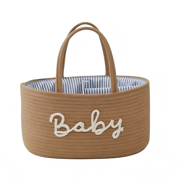QKTNIUBI Multifunctional Travel Cotton Rope Diaper Caddy - Brown