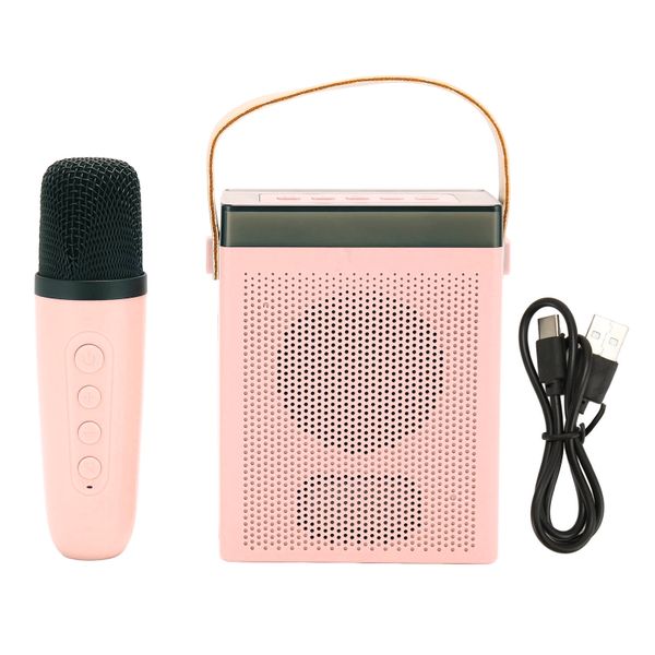Karaoke Machine Set Rechargeable Speaker 1 Wireless Microphone Pink