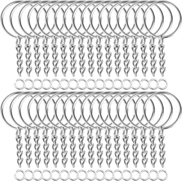 50Pcs Keychains with Chain and 50 Pcs Jump Rings, Keychain Rings Kit
