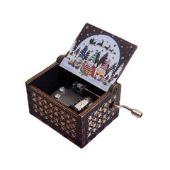 Wooden Hand-cranked Music Box Musical Painted Music Box - Merry Christmas