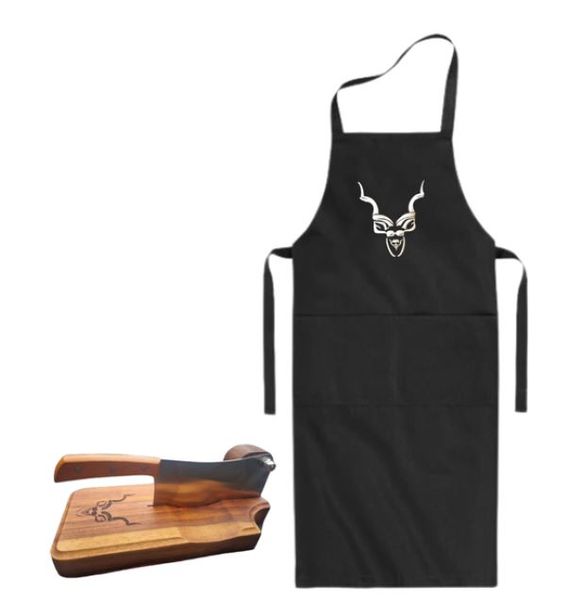 Fathers Day ,Male Birthday, Christmas Kiaat Biltong Cutter &amp; Apron Gift Set