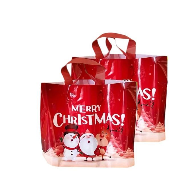 5 Large Red Plastic Christmas Gift Bags with Handles-Festive Holiday Design