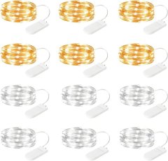 12-Pack Fairy Lights, 2M 20LED Copper Wire Battery String Lights,Warm White