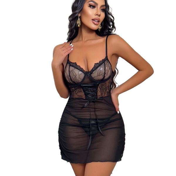 Lace Outfits, Floral Mesh Nightear V Neck Babydoll Chemise Lingerie