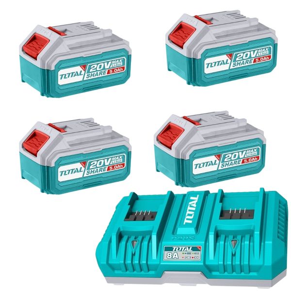 Total Tools - Professional 4 x 5.0Ah Batteries and Dual Charger Kit