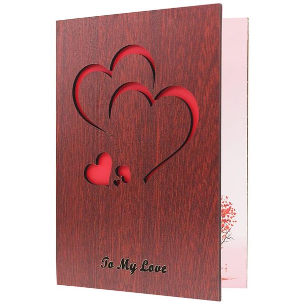 Handmade Walnut Wood Love Greeting Card Laser Cut Heart Valentine's Day