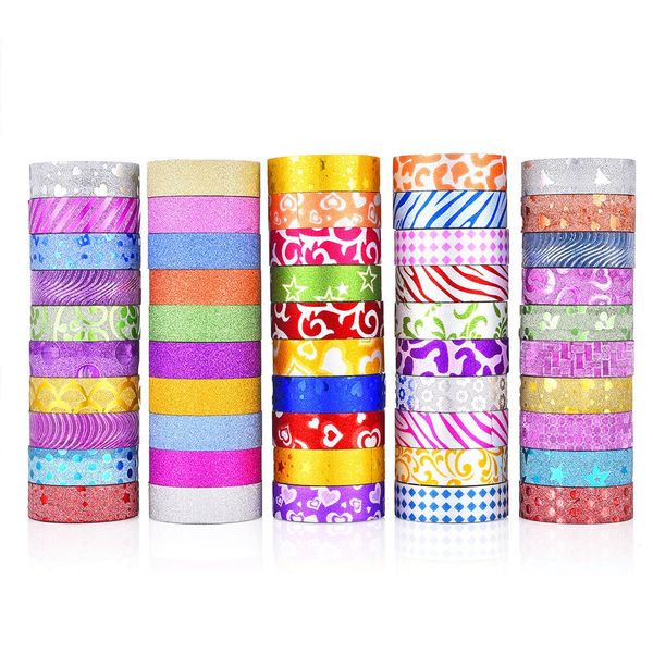50 Rolls Glitter Washi Tape Set Decorative Adhesive Masking Tape
