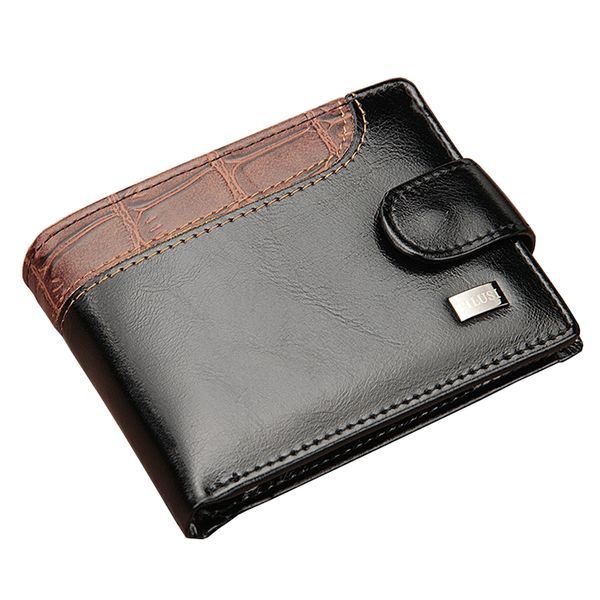 Spliced PU Leather Bifold Wallet with Buckle for Men