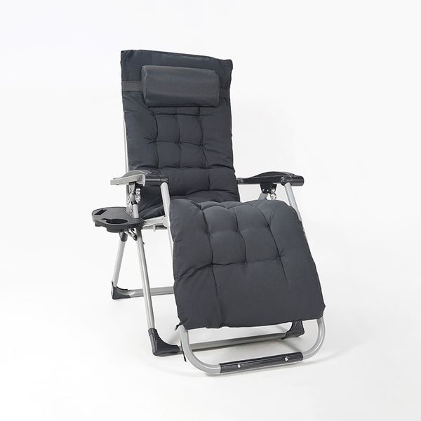 Comfort Sun Lounger Patio/ Camping Recliner Chair With Drink Holder (Black)