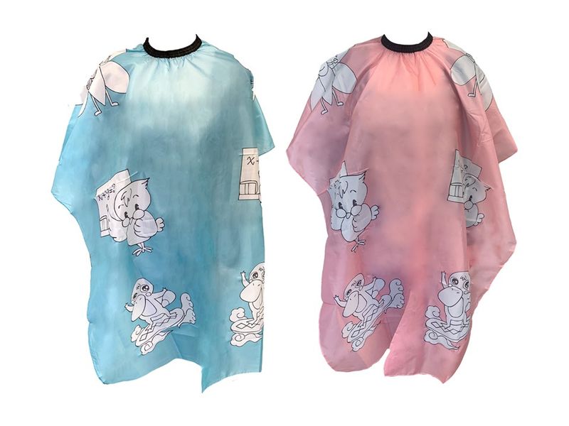 Cutting Kiddies Cape-with Clip Pink with Cartoons &amp;Blue with Cartoons 2Pack