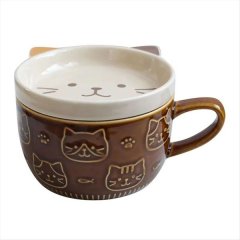 Cute Japanese Cartoon Cat Coffee Cup with Lid - Ceramic Breakfast Milk Cup